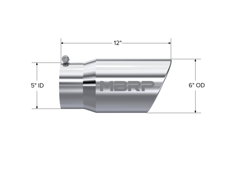 MBRP Universal Tip 6 O.D. Angled Rolled End 5 inlet 12 length - DTX Performance