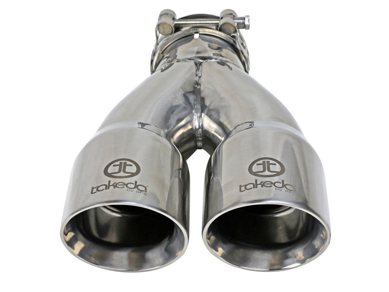 aFe Takeda 2.5in 304 Stainless Steel Clamp-on Exhaust Tip 2.5in Inlet 3in Dual Outlet - Polished - DTX Performance