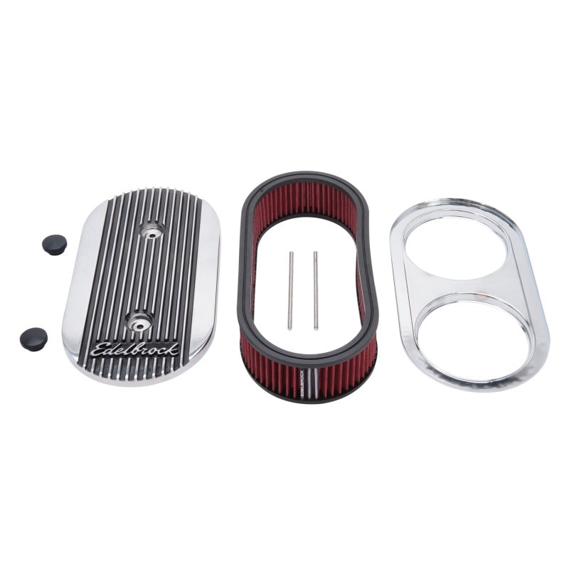 Edelbrock Air Cleaner Elite II Oval Dual-Quad Carbs 2 5In Red Element Polished - DTX Performance