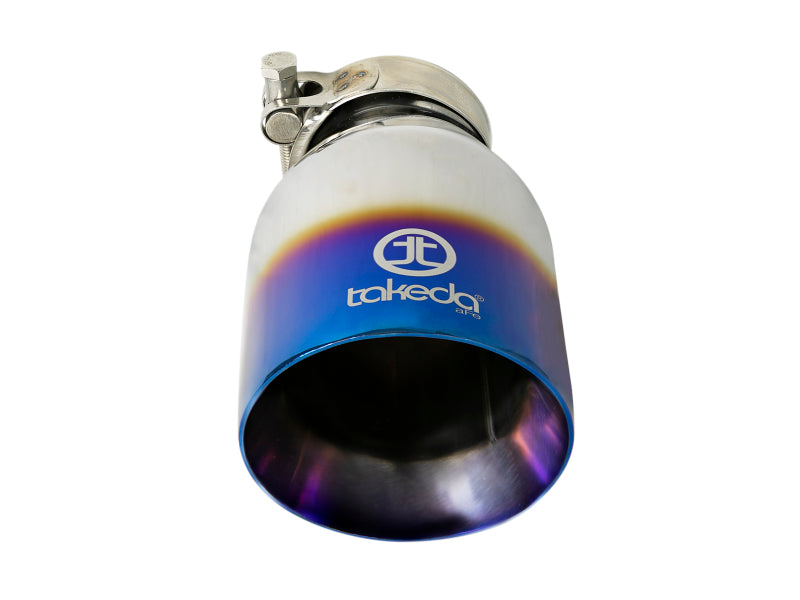 aFe Takeda 304 Stainless Steel Clamp-On Exhaust Tip 2.5in Inlet / 4in Outlet - Blue Flame - DTX Performance