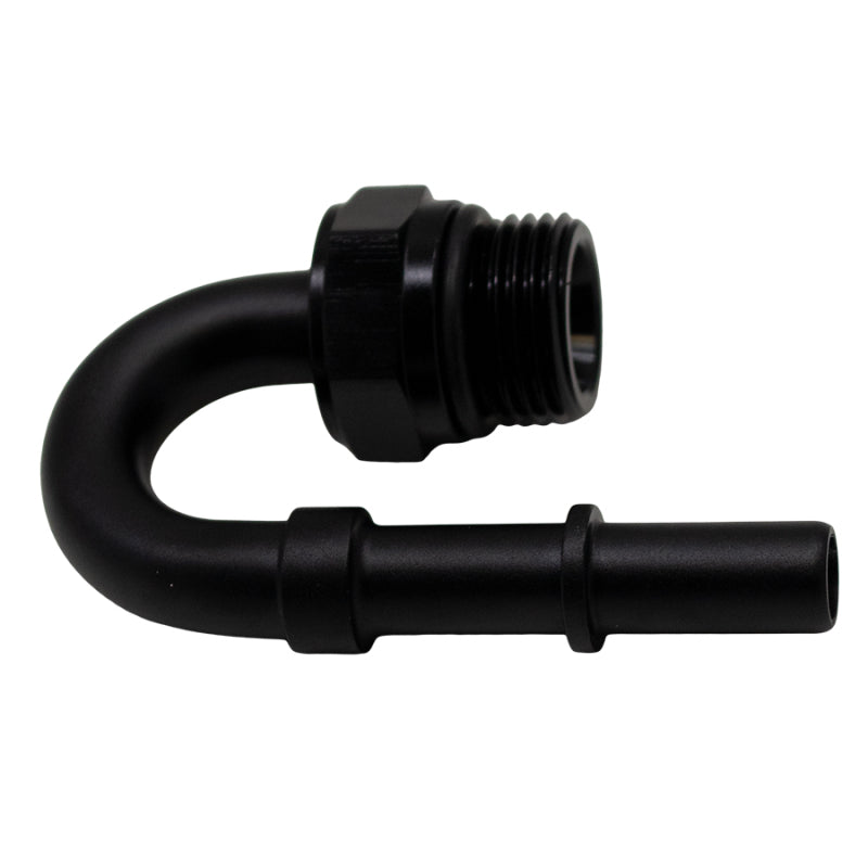 DeatschWerks 8AN ORB Male to 3/8in Male EFI Quick Connect Adapter 180-Degree - Anodized Matte Black - DTX Performance