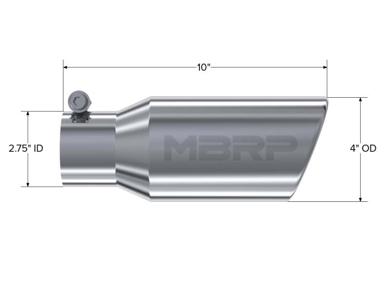 MBRP Universal Tip 4in OD 2.75in Inlet 10in Length Angled Rolled End T304 - DTX Performance