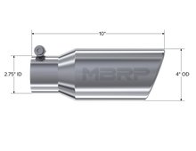 Load image into Gallery viewer, MBRP Universal Tip 4in OD 2.75in Inlet 10in Length Angled Rolled End T304 - DTX Performance