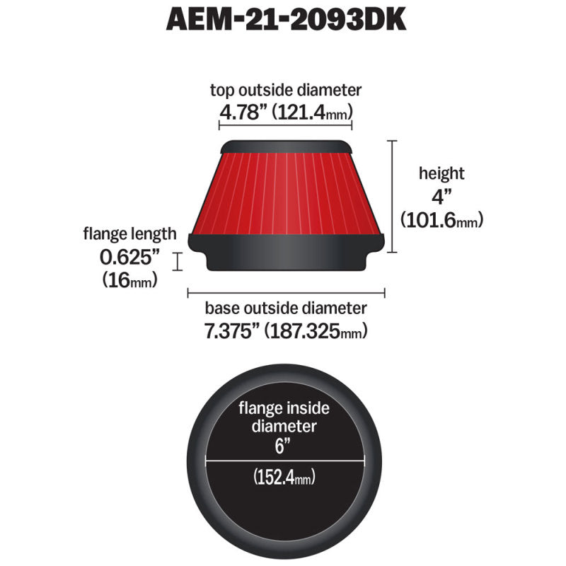 AEM 6 inch x 4 inch DryFlow Tapered Conical Air Filter - DTX Performance