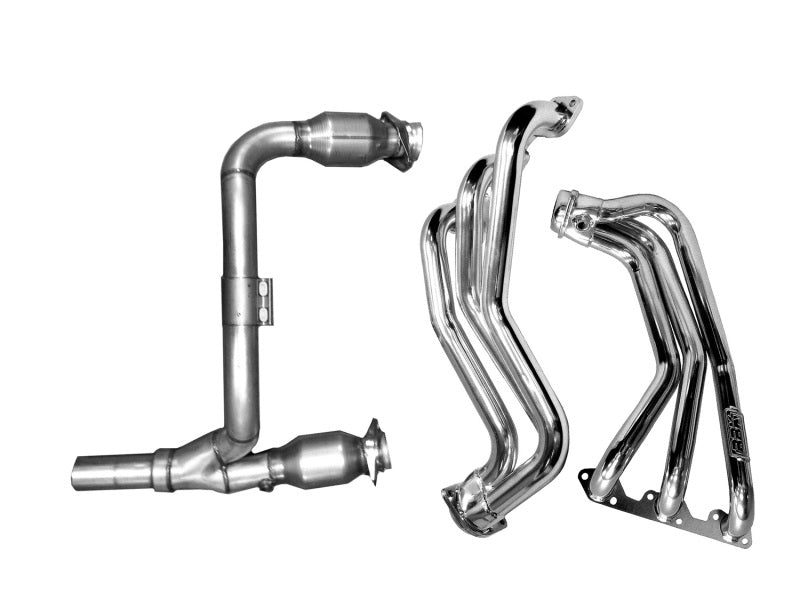 BBK 07-11 Jeep 3.8 V6 Long Tube Exhaust Headers And Y Pipe And Converters - 1-5/8 Silver Ceramic - DTX Performance