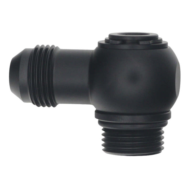 DeatschWerks 8AN ORB Male to 8AN Male Flare Low Profile 90-Degree Swivel - Anodized Matte Black - DTX Performance