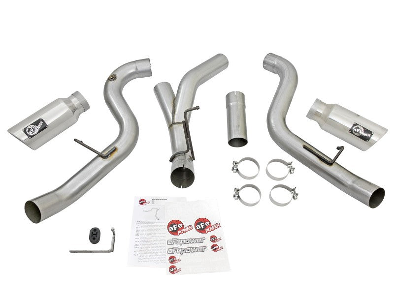 aFe Atlas Exhaust 4in Dual DPF-Back Al Steel w/ Pol Tips 16-17 GM Diesel Truck V8-6.6L (td) LML - DTX Performance