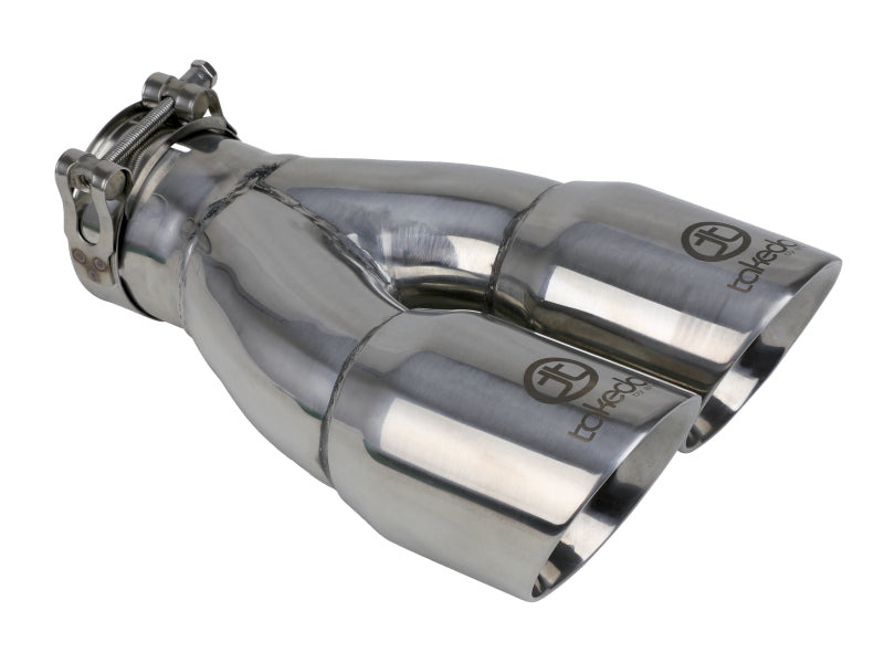 aFe Takeda 2.5in 304 Stainless Steel Clamp-on Exhaust Tip 2.5in Inlet 3in Dual Outlet - Polished - DTX Performance