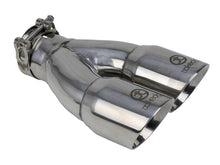 Load image into Gallery viewer, aFe Takeda 2.5in 304 Stainless Steel Clamp-on Exhaust Tip 2.5in Inlet 3in Dual Outlet - Polished - DTX Performance