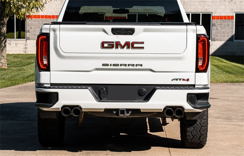 Corsa 19-23GMC Sierra 1500 Cat-Back Dual Rear Exit with Twin 4in Black Powder Coat Pro-Series Tips - DTX Performance