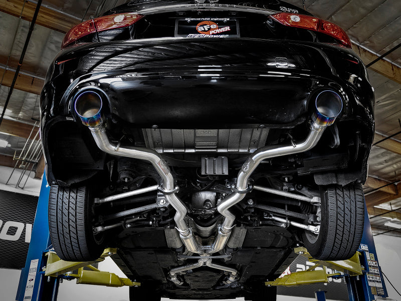 aFe Takeda 2.5in 304 SS Cat-Back Exhaust System w/ Blue Flame Tips 16-18 Infiniti Q50 V6-3.0L (tt) - DTX Performance