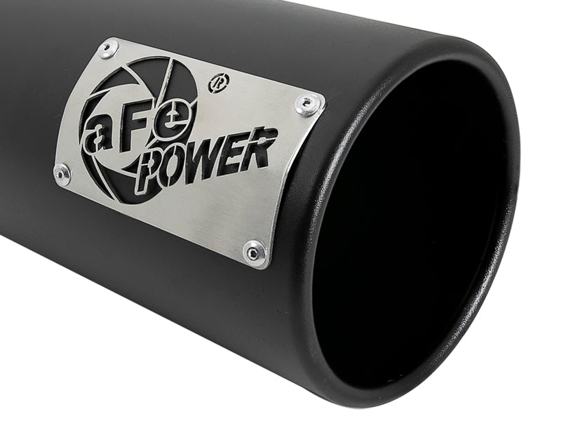 aFe SATURN 4S 4in SS Intercooled Exhaust Tip - Black 4in In x 5in Out x 12in L Bolt-On - DTX Performance