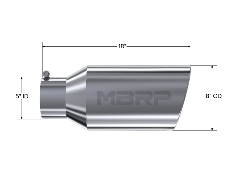 MBRP Universal Tip 8in OD Rolled End 5in Inlet 18in Length T304 - DTX Performance