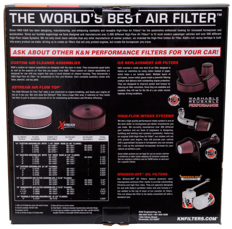 K&N Round Air Filter Assembly 14in. ID / 4..12in. Height / 5.125in. Neck Flange / 7/8in. Drop Ba - DTX Performance