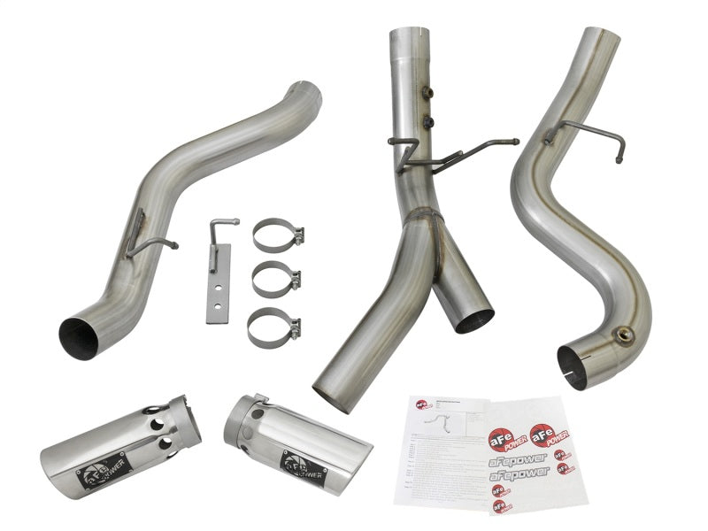 aFe ATLAS 4in DPF-Back Alum Steel Exhaust System w/Dual Exit Polished Tip 2017 GM Duramax 6.6L (td) - DTX Performance