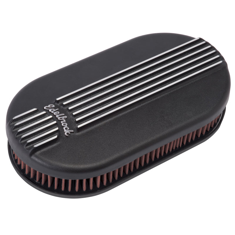 Edelbrock Air Cleaner Classic Series Oval Aluminum Top Cloth Element 17 5In X 9 35In X 3 9In Black - DTX Performance