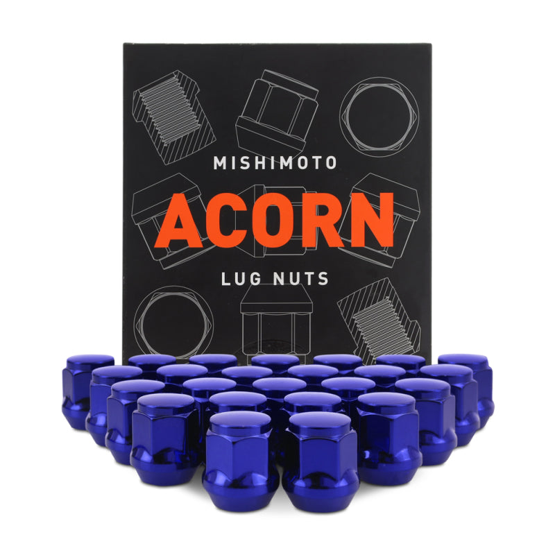 Mishimoto Steel Acorn Lug Nuts M14 x 1.5 - 24pc Set - Blue - DTX Performance