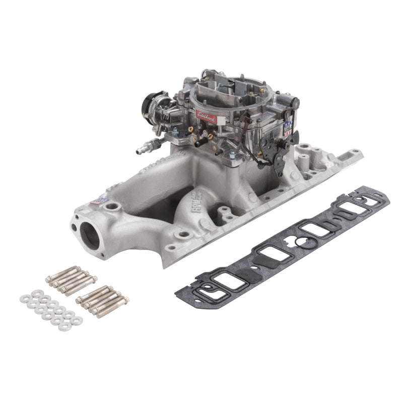 Edelbrock Manifold And Carb Kit Performer RPM Small Block Chevrolet 1957-1986 Natural Finish - DTX Performance