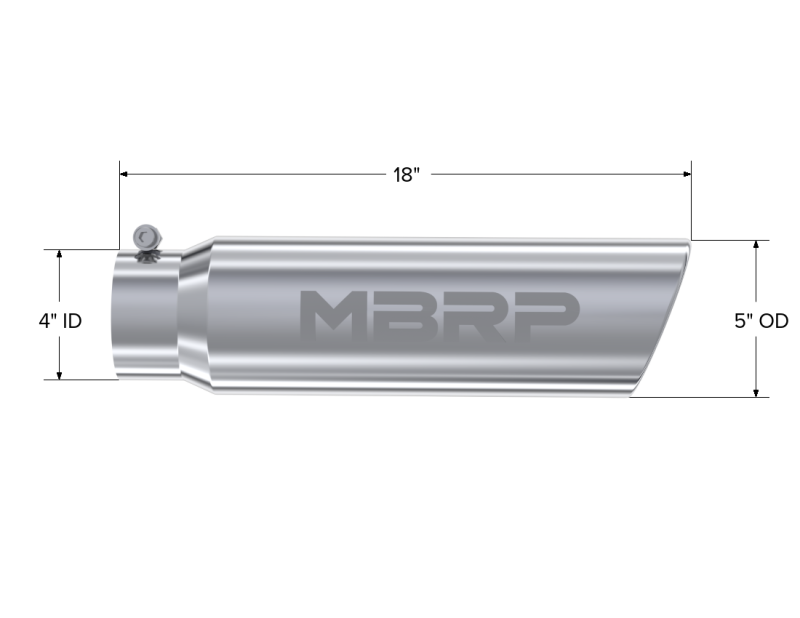 MBRP Universal 5in OD Angled Rolled End 4in Inlet 18in Lgth T304 Exhaust Tip - DTX Performance