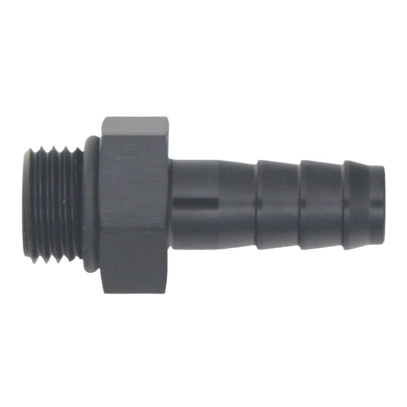 DeatschWerks 6AN ORB Male to 3/8in Male Triple Barb Fitting (Incl O-Ring) - Anodized Matte Black - DTX Performance