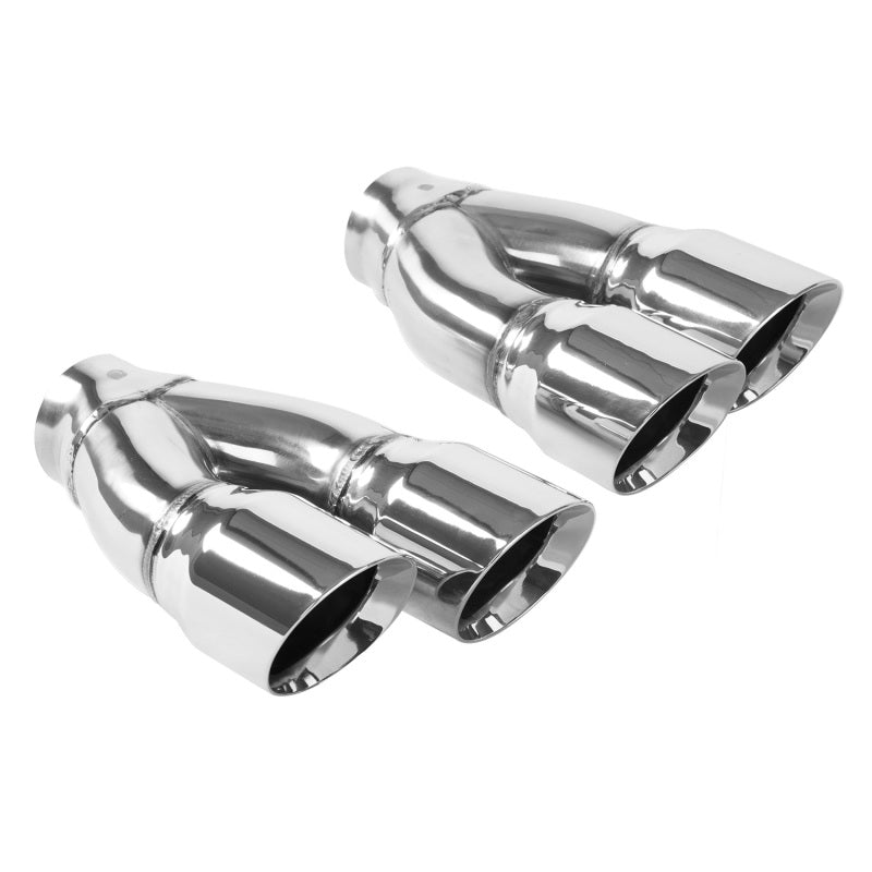 MagnaFlow Tip Stainless Double Wall Round Dual Outlet Polish 3in DIA 2.25in Inlet 9.75in Len (qty 2) - DTX Performance