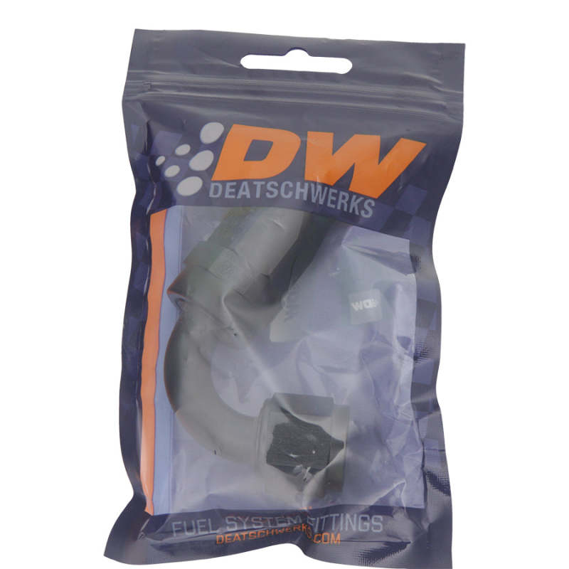 DeatschWerks 8 AN Female Flare Swivel 120-Degree Hose End CPE - Anodized Matte Black - DTX Performance