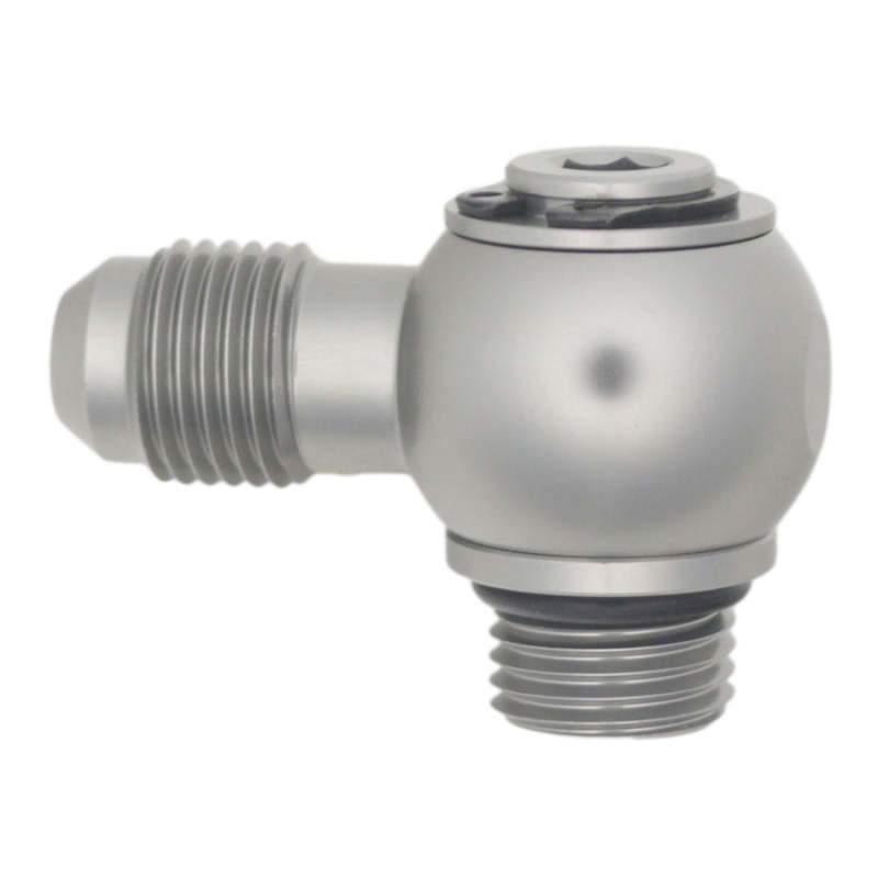 DeatschWerks 6AN ORB Male to 6AN Male Flare Low Profile 90-Degree Swivel - Anodized DW Titanium - DTX Performance