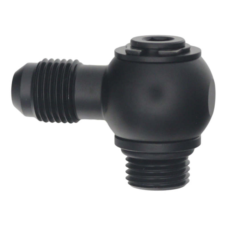 DeatschWerks 6AN ORB Male to 6AN Male Flare Low Profile 90-Degree Swivel - Anodized Matte Black - DTX Performance