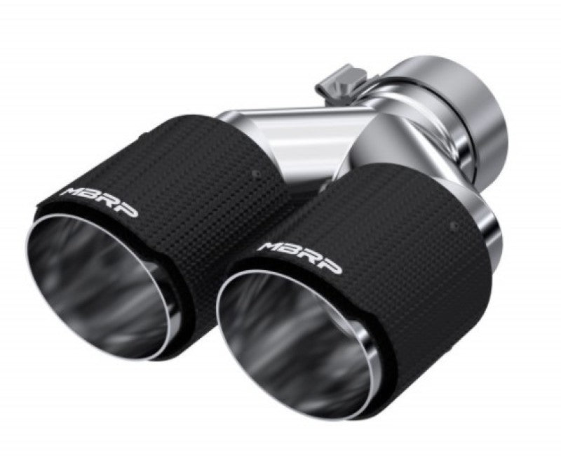 MBRP 3in ID / Dual 4in OD Out Staggered L 9.87in / R 9.37in Dual Wall Carbon Fiber Univ Exhaust Tip - DTX Performance