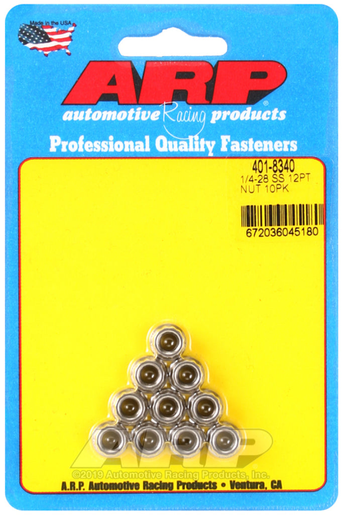 ARP 1/4-20in SS 12pt Nut Kit (10/pkg) - DTX Performance