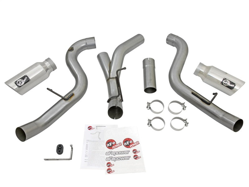 aFe LARGE Bore HD 4in Dual DPF-Back SS Exhaust w/Polished Tip 16-17 GM Diesel Truck V8-6.6L (td) LML - DTX Performance