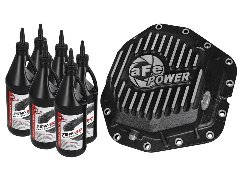 aFe Power Rear Diff Cover Black w/Machined Fins 17-19 Ford 6.7L (td) Dana M300-14 (Dually) w/ Oil - DTX Performance