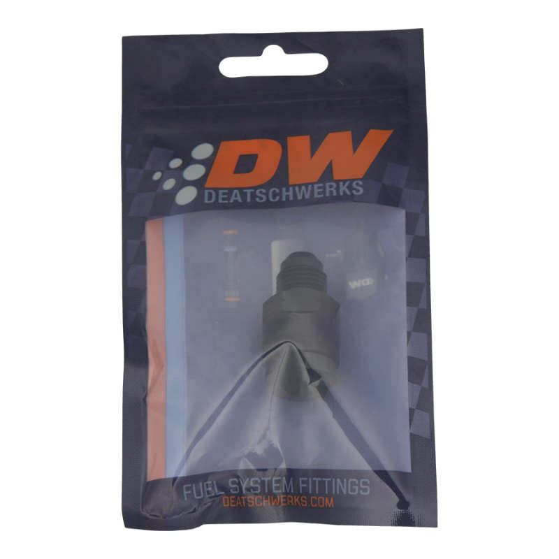 DeatschWerks 6AN Male Flare to 1/4in Female EFI Quick Connect Adapter - Anodized Matte Black - DTX Performance