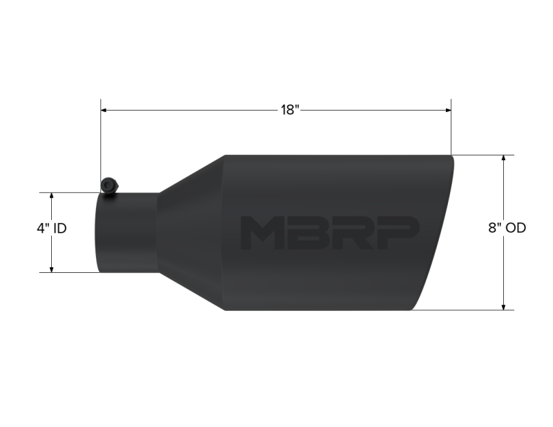 MBRP Universal Tip 8in O.D. Rolled End 4in inlet 18in length Black - DTX Performance