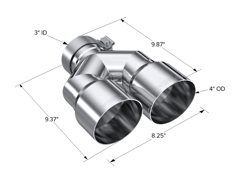 MBRP 3in ID / Dual 4in OD Out Staggered L 9.37in / R 9.87in Single Wall T304 SS Univ Exhaust Tip - DTX Performance