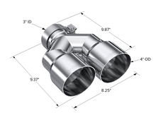 Load image into Gallery viewer, MBRP 3in ID / Dual 4in OD Out Staggered L 9.37in / R 9.87in Single Wall T304 SS Univ Exhaust Tip - DTX Performance