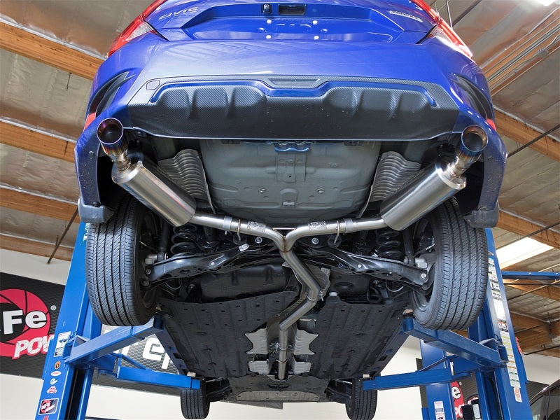 aFe POWER Takeda 16-17 Honda Civic I4-1.5L (t) 2.5-2.25in 304 SS CB Dual-Exit Exhaust Blue Tips - DTX Performance