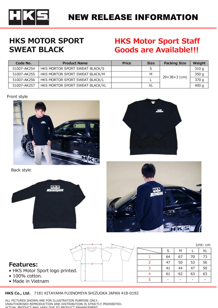 HKS MOTORSPORT SWEATSHIRT BLACK S - DTX Performance