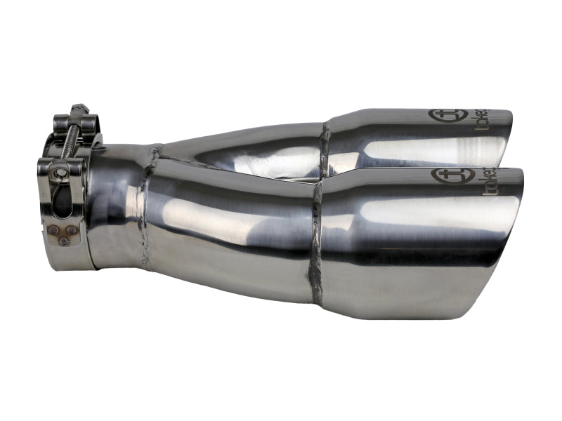 aFe Takeda 2.5in 304 Stainless Steel Clamp-on Exhaust Tip 2.5in Inlet 3in Dual Outlet - Polished - DTX Performance