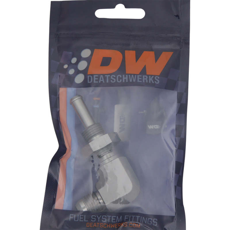 DeatschWerks 6AN Male Flare To 5/16in. Male Barb Bulkhead Adapter 90-Degree (Incl. Nut) - DTX Performance