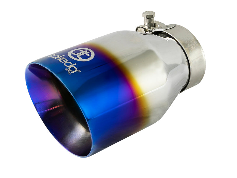 aFe Takeda 304 Stainless Steel Clamp-On Exhaust Tip 2.5in Inlet / 4in Outlet - Blue Flame - DTX Performance