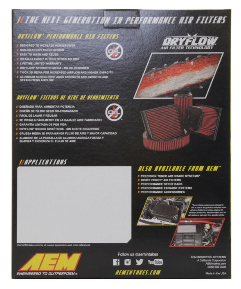 AEM 2011 GMC SIERRA 2500 HD 6.6L Dryflow Round Straight Air Filter - DTX Performance