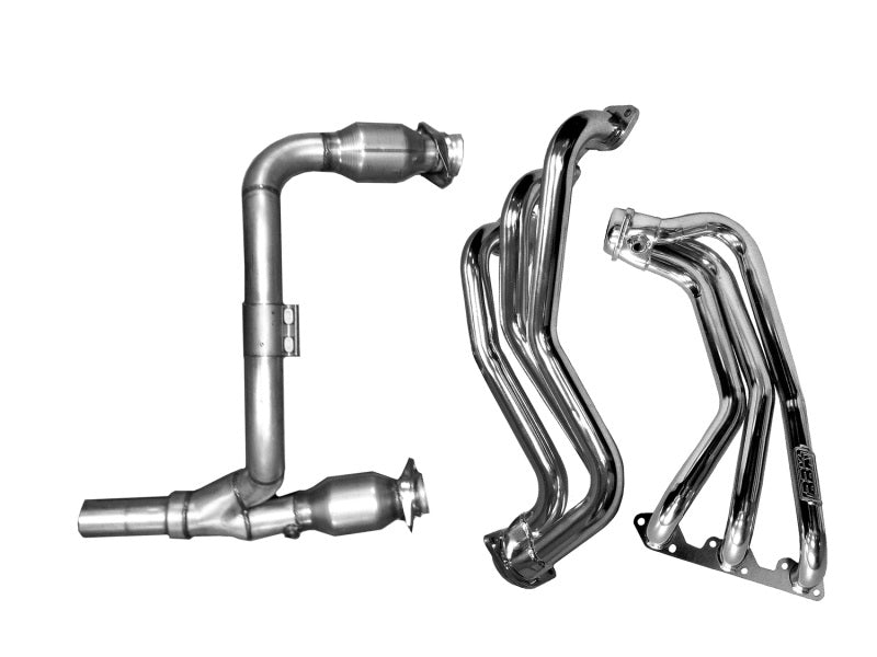 BBK 07-11 Jeep 3.8 V6 Long Tube Exhaust Headers And Y Pipe And Converters - 1-5/8 Chrome - DTX Performance