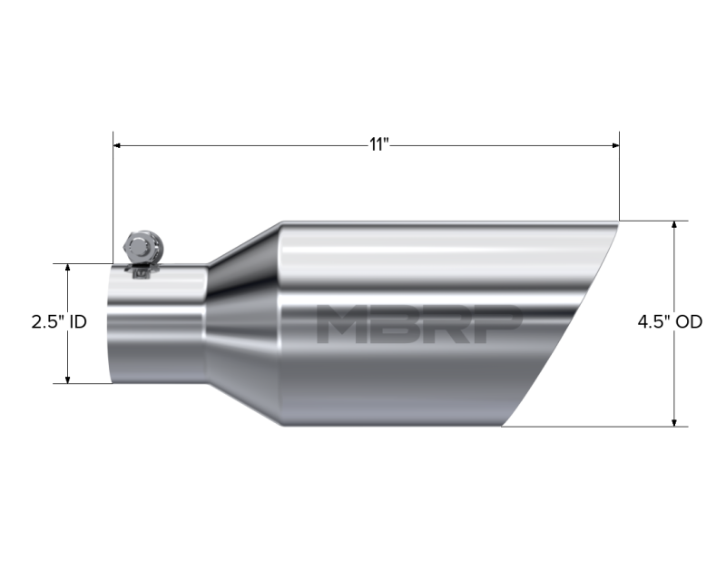 MBRP Universal Tip 4.5 O.D. Dual Walled Angled Rolled End 2.5 Inlet 12in Length - T304 - DTX Performance