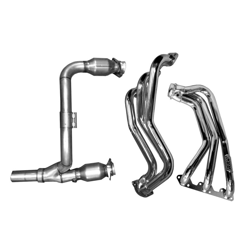 BBK 07-11 Jeep 3.8 V6 Long Tube Exhaust Headers And Y Pipe And Converters - 1-5/8 Chrome - DTX Performance