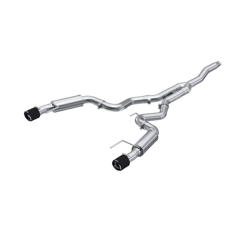 MBRP 19-22 Ford Mustang 2.3 EcoBoost 3in Cat-Back Dual Split Rear w/4.5in Carbon Fiber Tips (Race) - DTX Performance