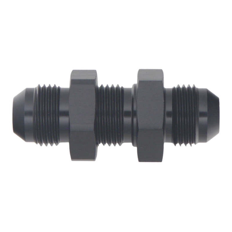 DeatschWerks 8AN Male Flare to 8AN Male Flare Bulkhead Adapter (Incl Nut) - Anodized Matte Black - DTX Performance