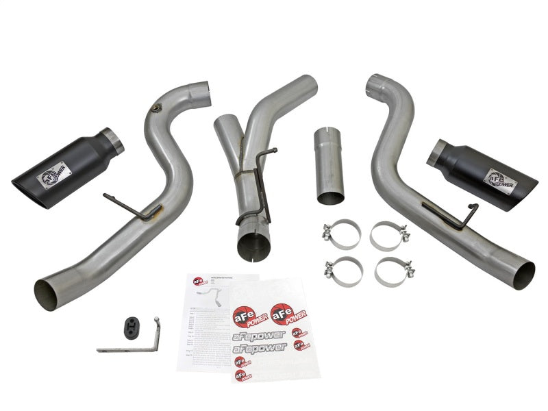 aFe LARGE Bore HD 4in Dual DPF-Back SS Exhaust w/Black Tip 16-17 GM Diesel Truck V8-6.6L (td) LML - DTX Performance