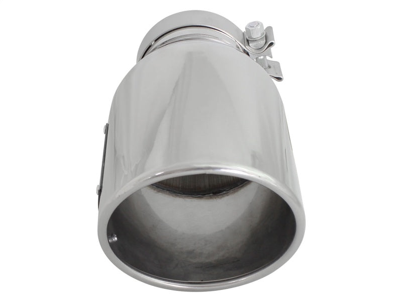 aFe MACH Force-XP 304 SS Right Side Single Wall Polished Exhaust Tip 4in Inlet x 6in Outlet x 12in L - DTX Performance