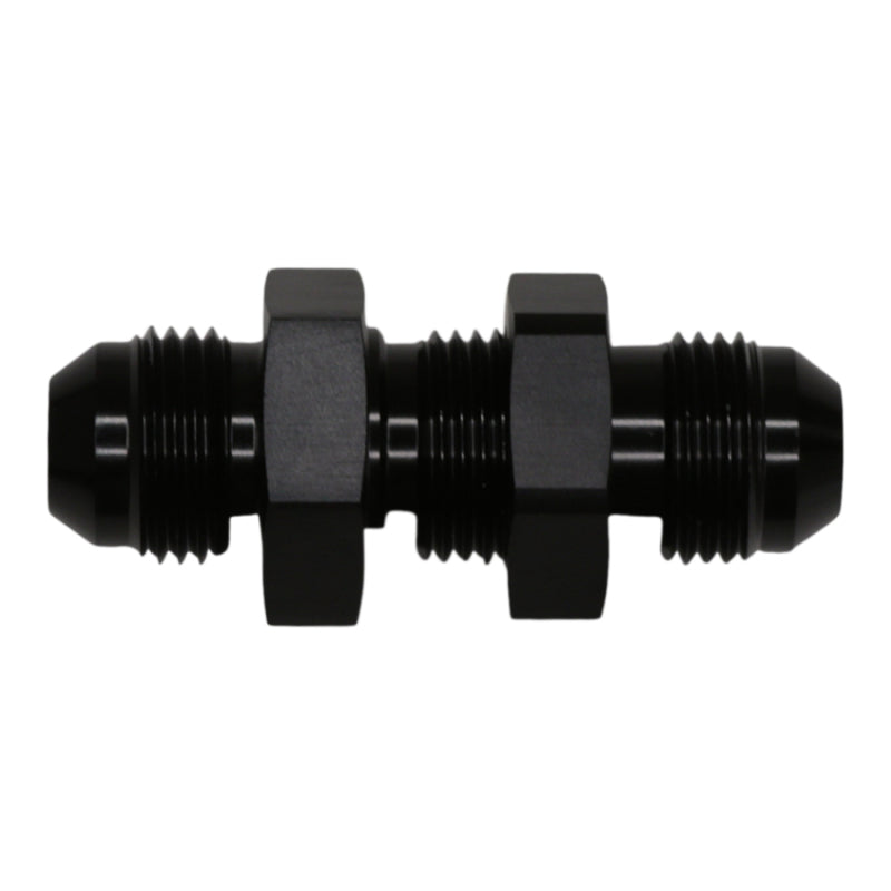 DeatschWerks 8AN Male Flare to 8AN Male Flare Bulkhead Adapter (Incl Nut) - Anodized Matte Black - DTX Performance